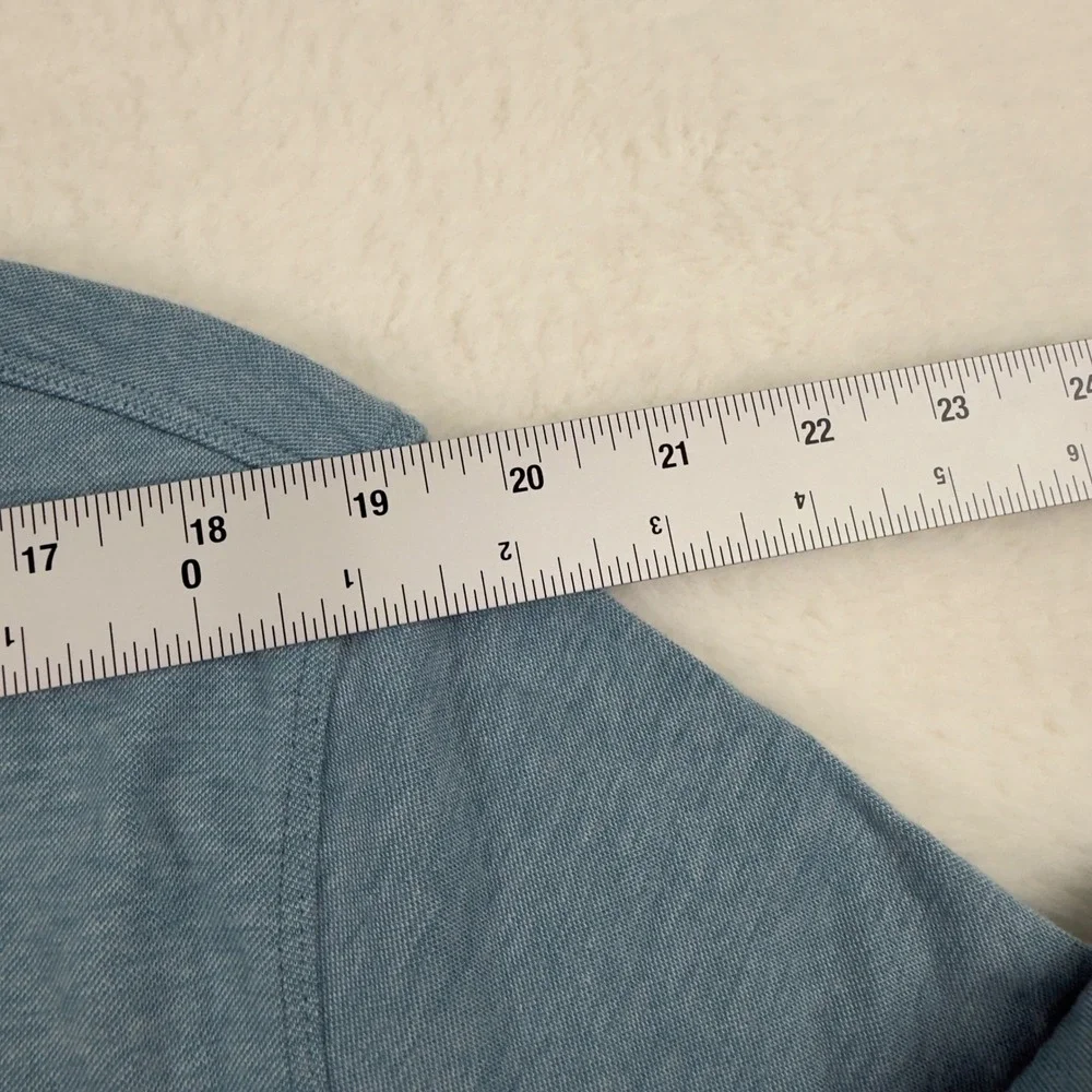 Banana Republic Mens L Blue Heathered Cotton Johnny Collar Polo Shirt Short Slv